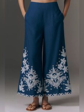 NWT Size M - Farm Rio Linen Blend Crochet Flower Pants (US$ 228)